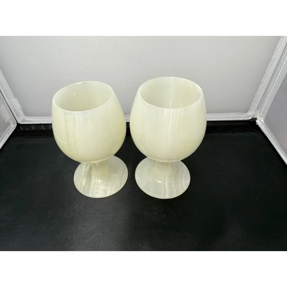 Onyx Marble Wine Goblets Set‎ of 2 Stone Wine Glasses Decorative Barware